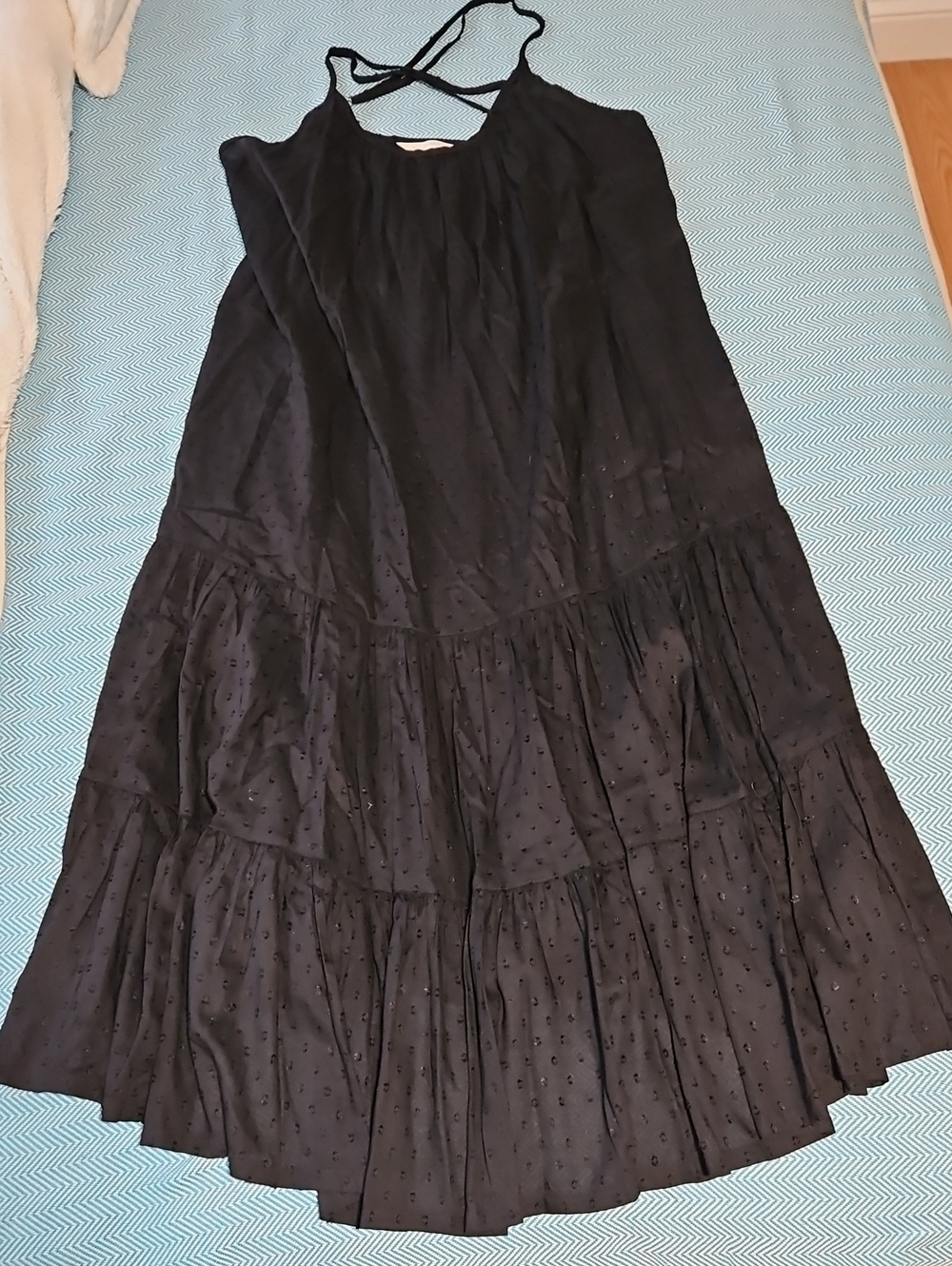 Garnet Hill Black Tiered Maxi Dress with Subtle Swiss Dot Texture, Size M